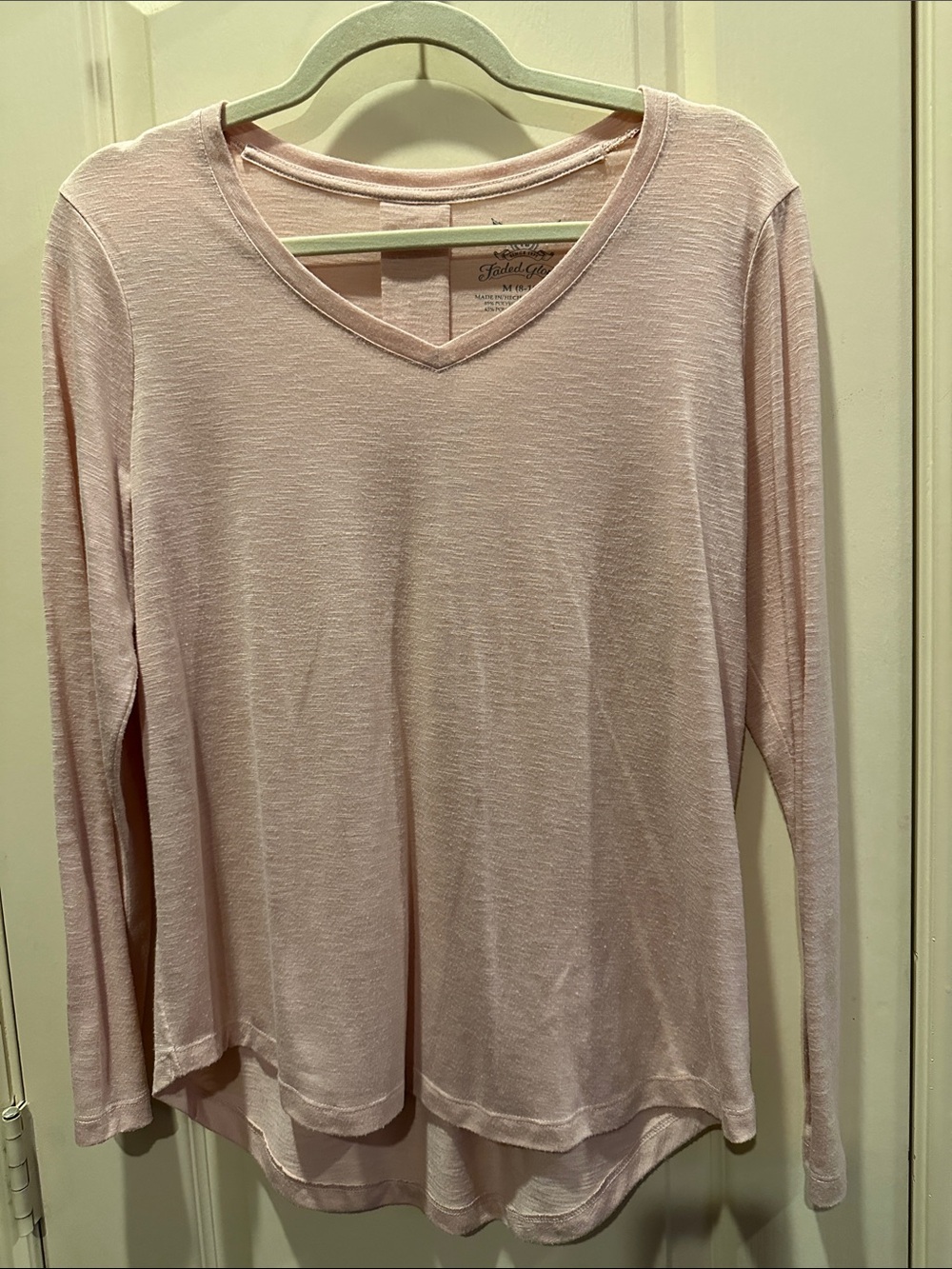 Faded Glory Light Pink V-Neck Long Sleeve Tee